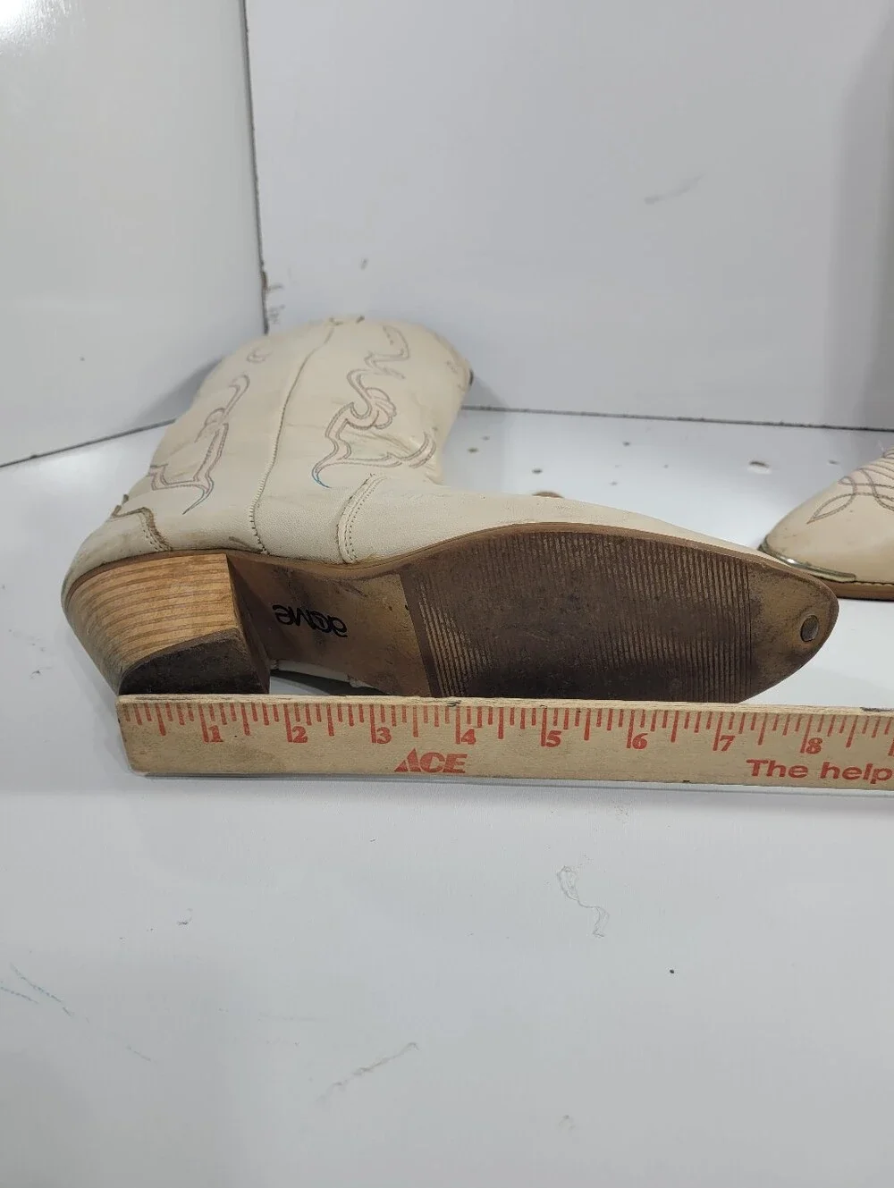 Vtg ACME Cream Leather Cowboy Boots Womens 7.5 M READ Disintegrating Lining